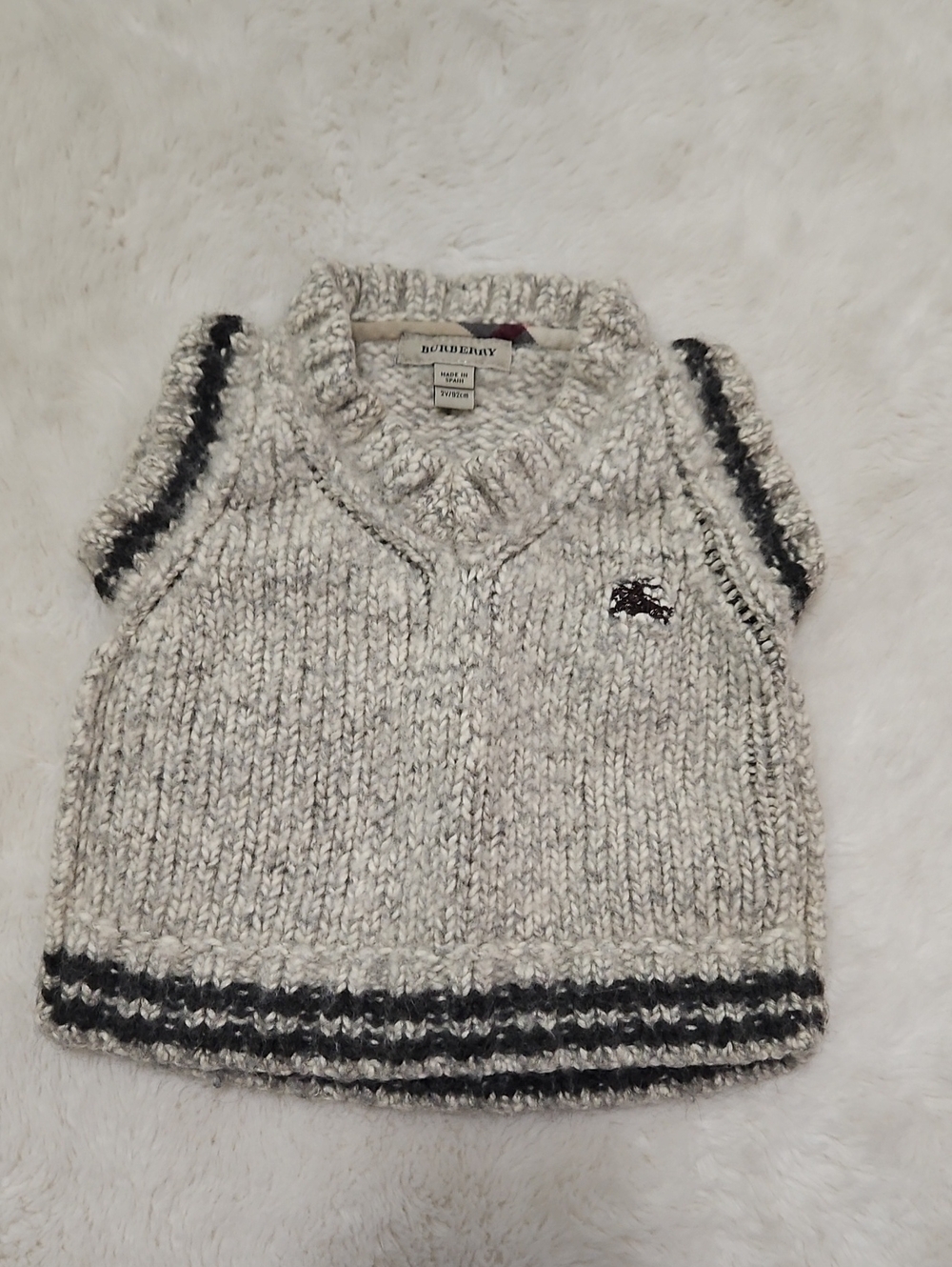Burberry Cream and Dark Brown V-Neck Cable-Knit Wool Vest